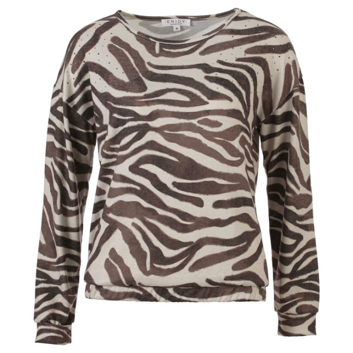 Enjoy Blouson shirt cosy Bruin ecru print
